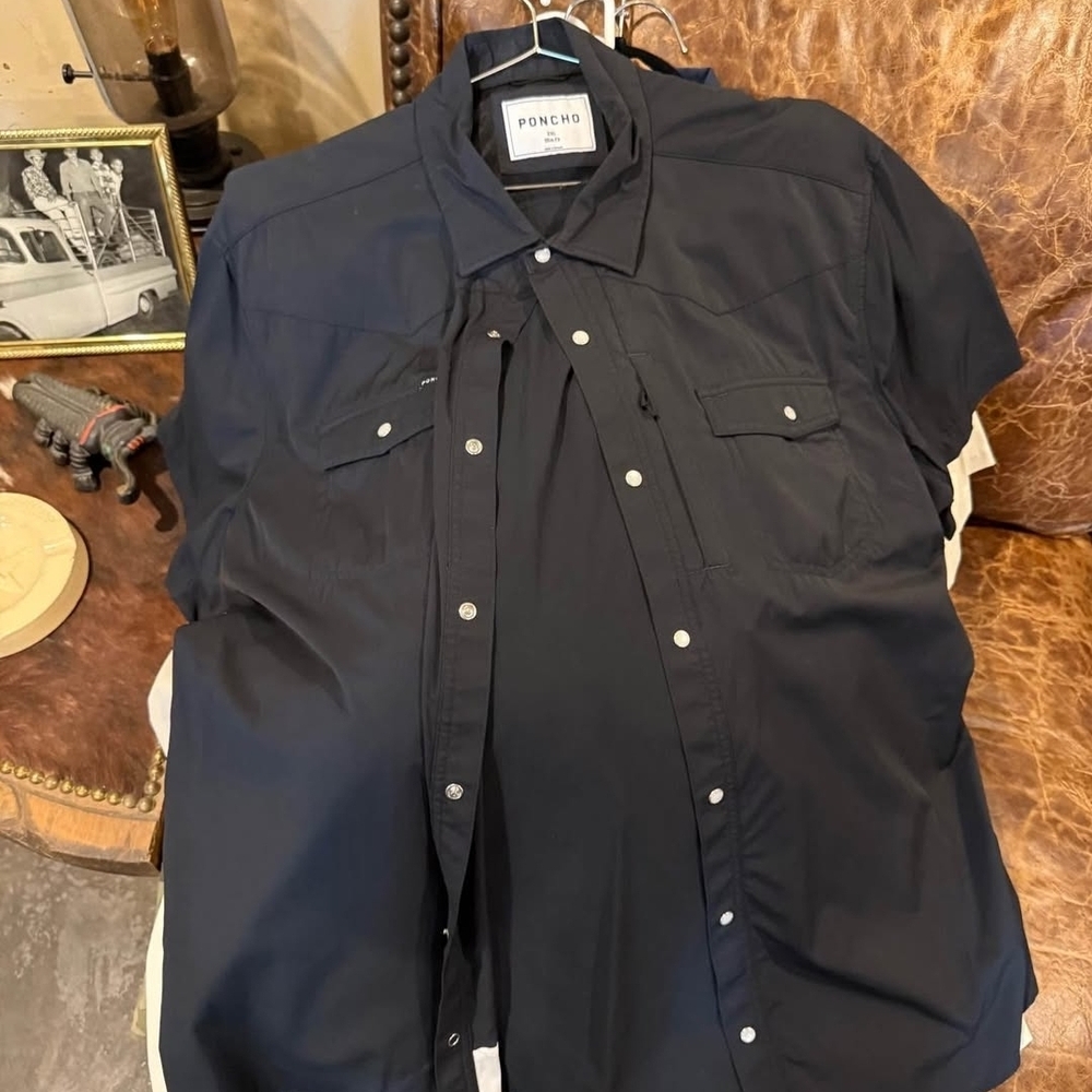 Poncho Black Casual Button Down Shirt for Men